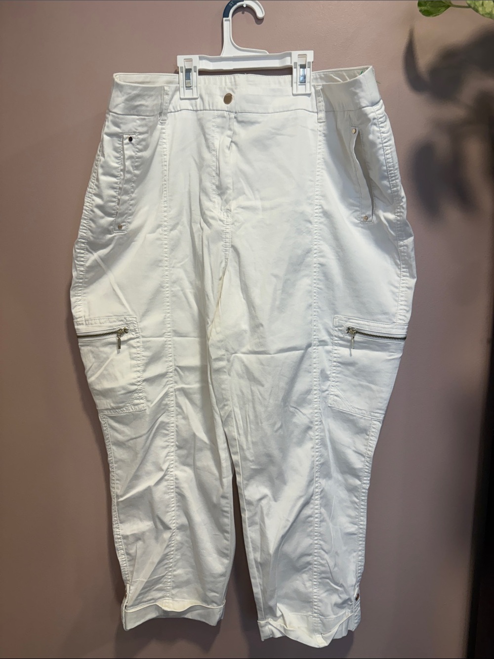 Chico's White Cargo Capri Pants with Zip Details